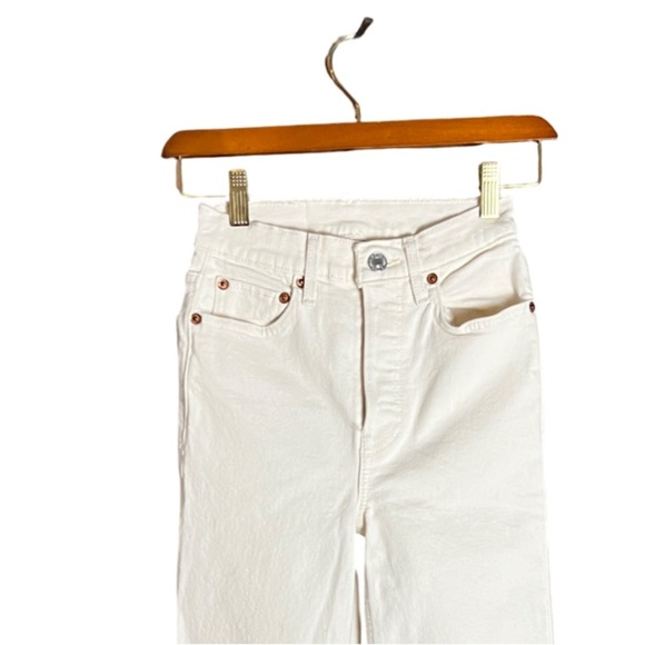 NWT RE/DONE High Rise Stove Pipe Jeans Comfort Stretch Raw Hem Ecru 23 - Picture 5 of 16